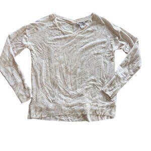 Athleta Beige V-Neck Lightweight Long-Sleeve Sweatshirt Womens Size Small
